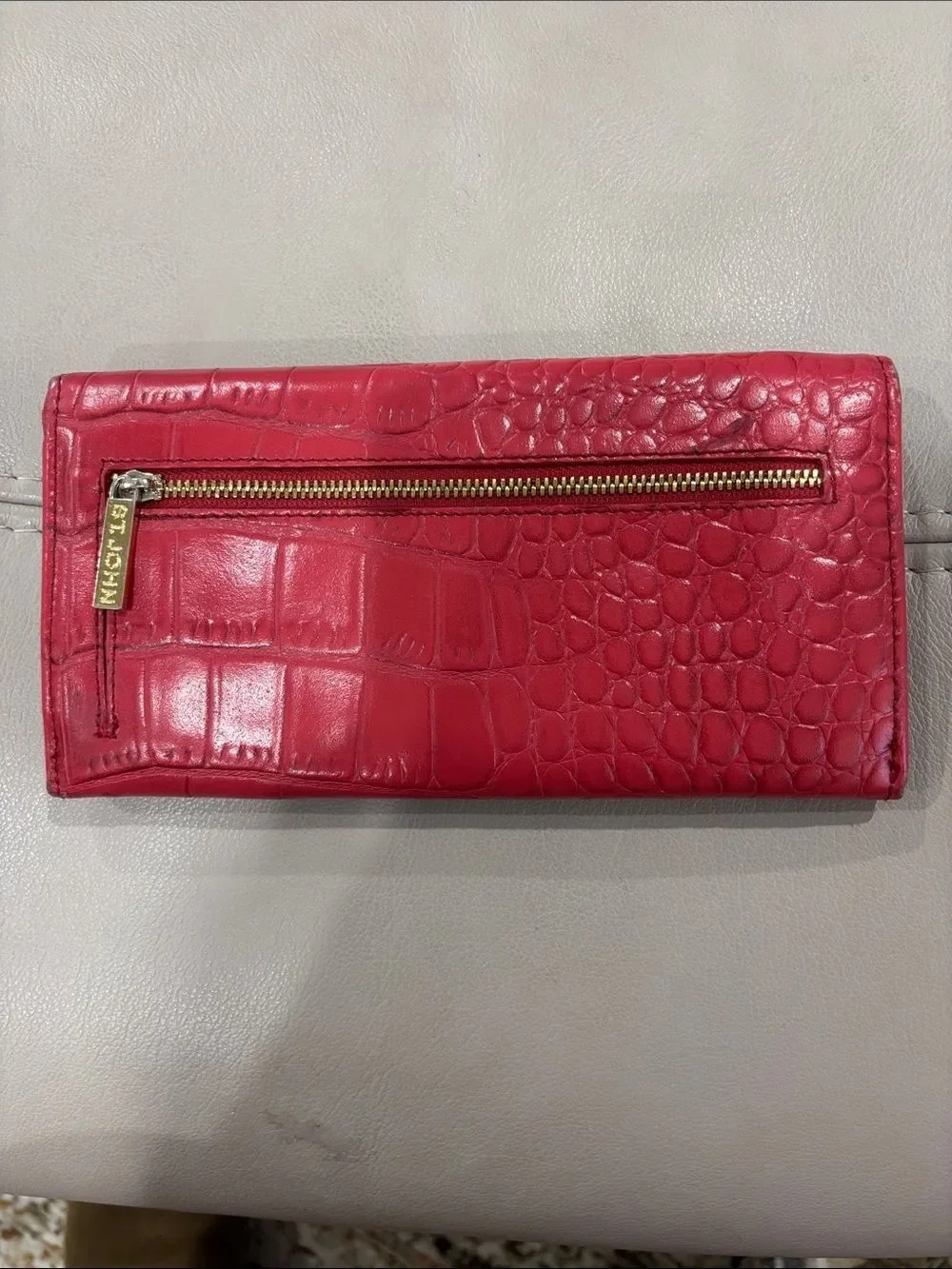 St. John Croc-Embossed Leather Continental Wallet